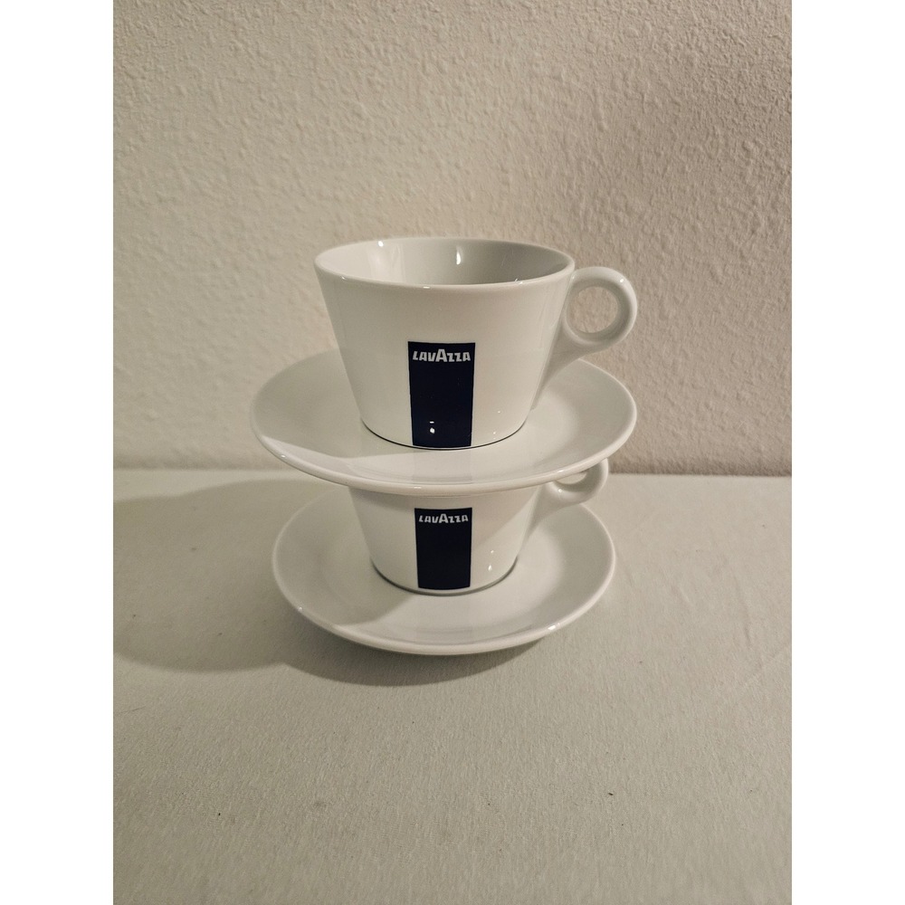 Lavazza 2-Piece Set White Porcelain Espresso Cups and Saucers Portugal